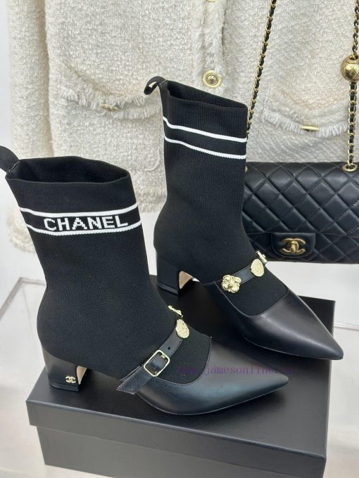 Chanel | Chanel 24B Autumn/Winter New Product Metal Double C Pointed Coarse Heel Socks Bootsc1zqihj1 - Image 4