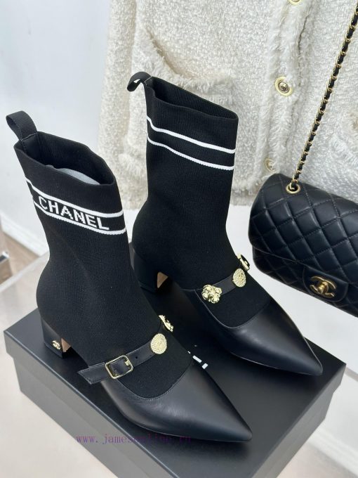 Chanel | Chanel 24B Autumn/Winter New Product Metal Double C Pointed Coarse Heel Socks Bootsc1zqihj1 - Image 5