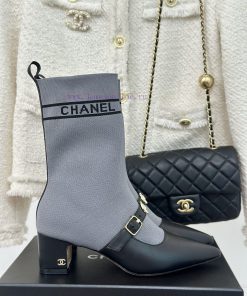 Chanel | Chanel 24B Autumn/Winter New Product Metal Double C Pointed Coarse Heel Socks Boots3jxxeis5