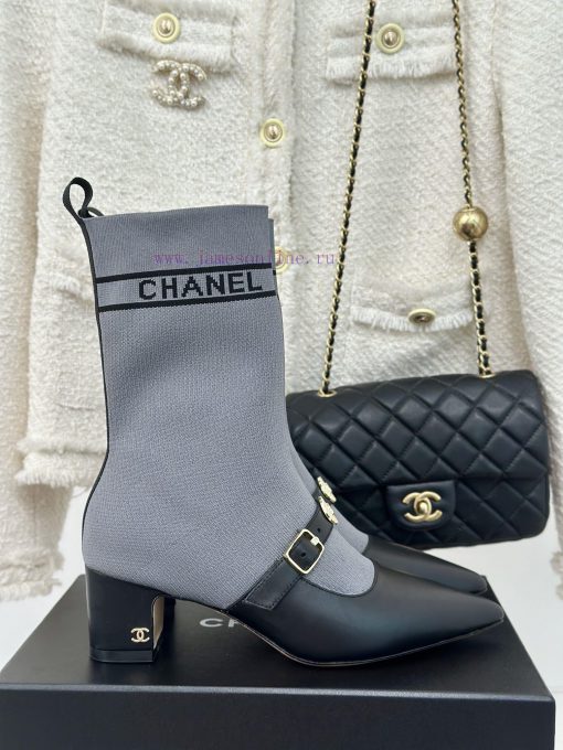 Chanel | Chanel 24B Autumn/Winter New Product Metal Double C Pointed Coarse Heel Socks Boots3jxxeis5