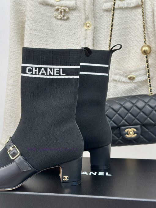 Chanel | Chanel 24B Autumn/Winter New Product Metal Double C Pointed Coarse Heel Socks Bootsc1zqihj1 - Image 9