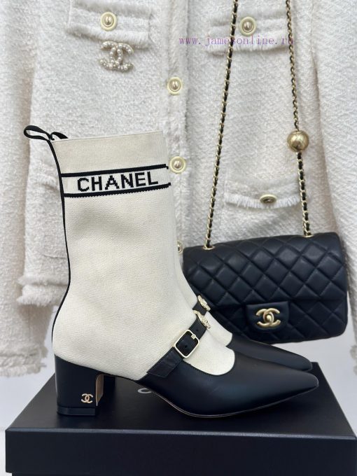 Chanel | Chanel 24B Autumn/Winter New Product Metal Double C Pointed Coarse Heel Socks Bootsaeyab1fs - Image 2