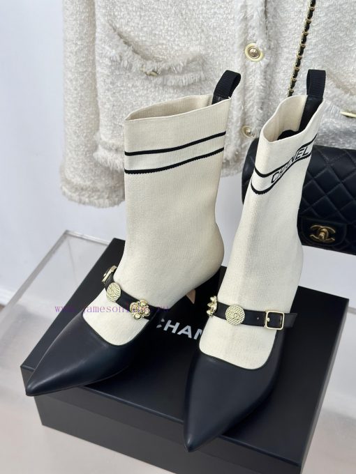 Chanel | Chanel 24B Autumn/Winter New Product Metal Double C Pointed Coarse Heel Socks Bootsaeyab1fs - Image 3