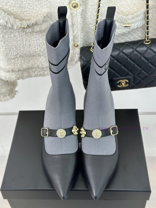 Chanel | Chanel 24B Autumn/Winter New Product Metal Double C Pointed Coarse Heel Socks Boots3jxxeis5 - Image 7