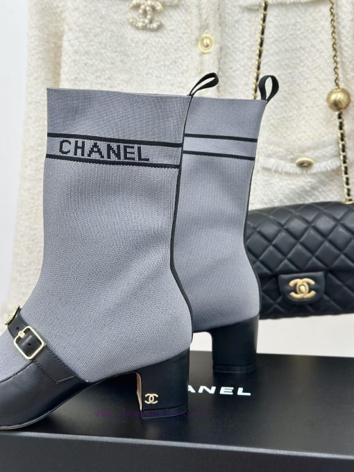 Chanel | Chanel 24B Autumn/Winter New Product Metal Double C Pointed Coarse Heel Socks Boots3jxxeis5 - Image 9