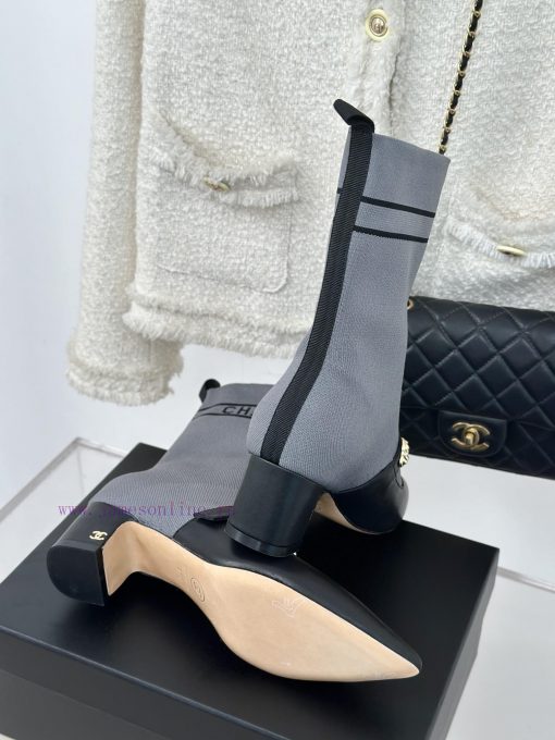 Chanel | Chanel 24B Autumn/Winter New Product Metal Double C Pointed Coarse Heel Socks Boots3jxxeis5 - Image 10