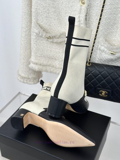 Chanel | Chanel 24B Autumn/Winter New Product Metal Double C Pointed Coarse Heel Socks Bootsaeyab1fs - Image 10