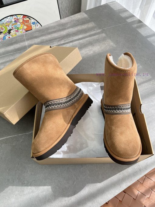 Chestnut color, Ugg autumn and winter new classic short boots - Crescent seriesRetro style, 8iziguip - Image 4