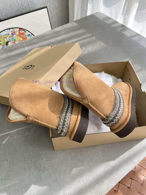 Chestnut color, Ugg autumn and winter new classic short boots - Crescent seriesRetro style, 8iziguip - Image 5
