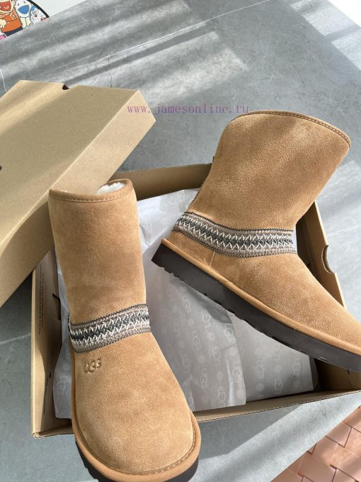 Chestnut color, Ugg autumn and winter new classic short boots - Crescent seriesRetro style, 8iziguip - Image 7