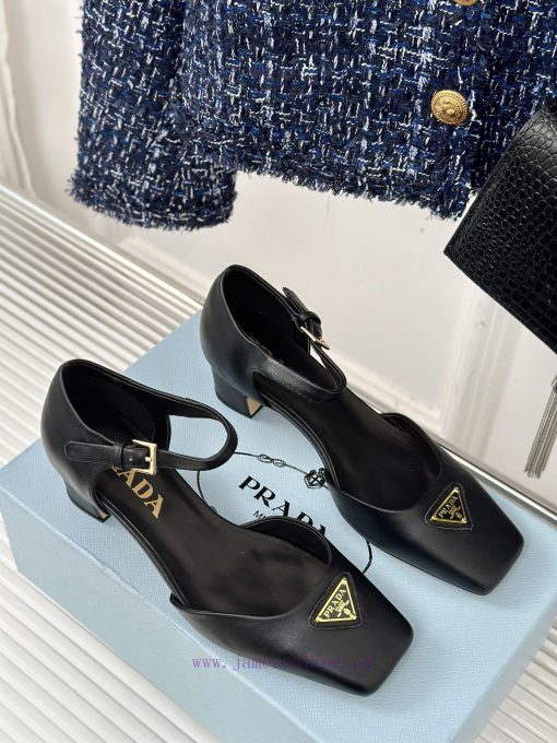 PRADA/PRADA Classic Triangle LogoRough heeled Mary Jane shoe seriesMinimalist and ultimate tgamnkhdd - Image 4