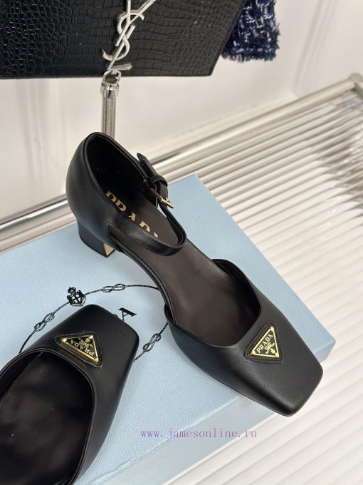 PRADA/PRADA Classic Triangle LogoRough heeled Mary Jane shoe seriesMinimalist and ultimate tgamnkhdd - Image 6
