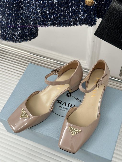 PRADA/PRADA Classic Triangle LogoRough heeled Mary Jane shoe seriesMinimalist and ultimate tskdctbln - Image 3