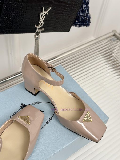 PRADA/PRADA Classic Triangle LogoRough heeled Mary Jane shoe seriesMinimalist and ultimate tskdctbln - Image 6