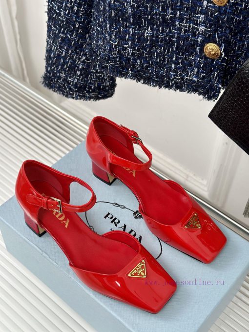 PRADA/PRADA Classic Triangle LogoRough heeled Mary Jane shoe seriesMinimalist and ultimate t2ik4gmk0 - Image 4