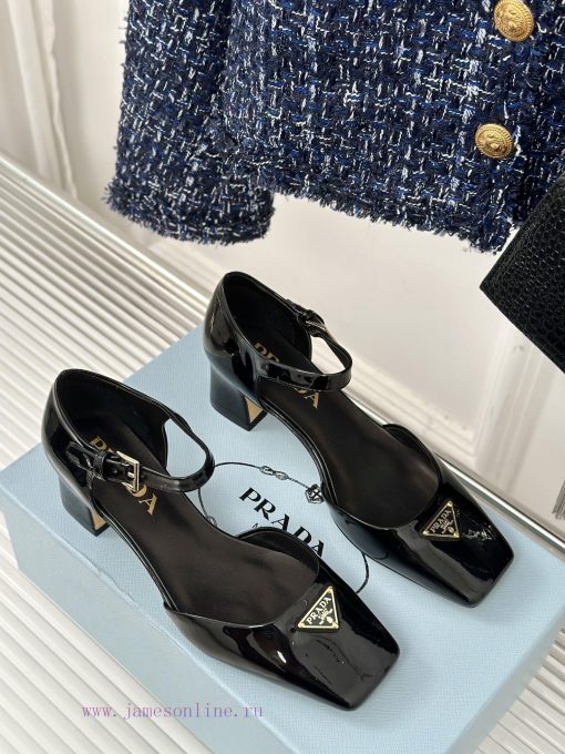 PRADA/PRADA Classic Triangle LogoRough heeled Mary Jane shoe seriesMinimalist and ultimate tz64fwqcj - Image 4