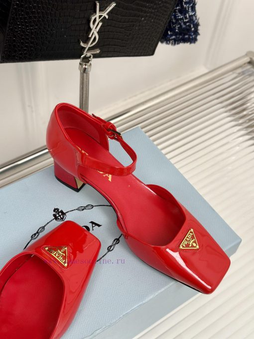 PRADA/PRADA Classic Triangle LogoRough heeled Mary Jane shoe seriesMinimalist and ultimate t2ik4gmk0 - Image 6