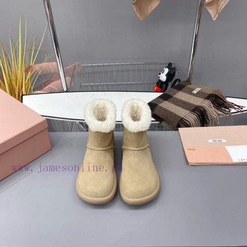 MiuMiu 2024 Autumn/Winter Fashion Style Strapped Wool Short Boots Snow Boots Fury ShoesFrequ3enwsqta - Image 2