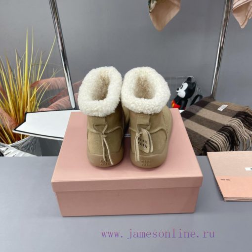 MiuMiu 2024 Autumn/Winter Fashion Style Strapped Wool Short Boots Snow Boots Fury ShoesFrequ3enwsqta - Image 10
