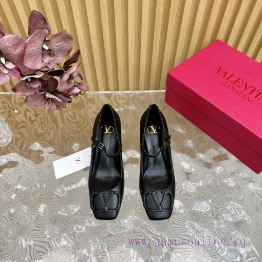 -- New Warren——————2024 Top Quality Valentino Coarse Heel Mary Jane Single Shoes with Exquisqesmu1ec - Image 5