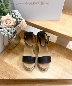 Commercial name See by Chloe Glyn wedge grass woven shoesOpen toed single toe loop buckle aniyik6ekk