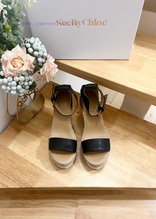 Commercial name See by Chloe Glyn wedge grass woven shoesOpen toed single toe loop buckle aniyik6ekk