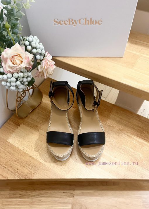 Commercial name See by Chloe Glyn wedge grass woven shoesOpen toed single toe loop buckle aniyik6ekk - Image 2