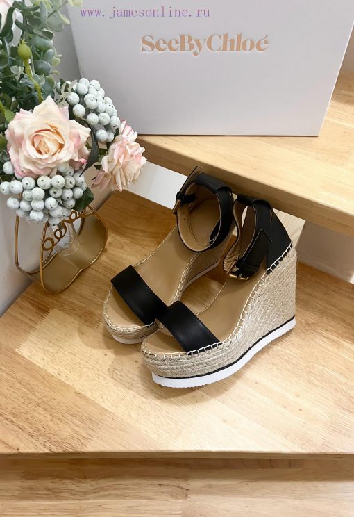 Commercial name See by Chloe Glyn wedge grass woven shoesOpen toed single toe loop buckle aniyik6ekk - Image 3