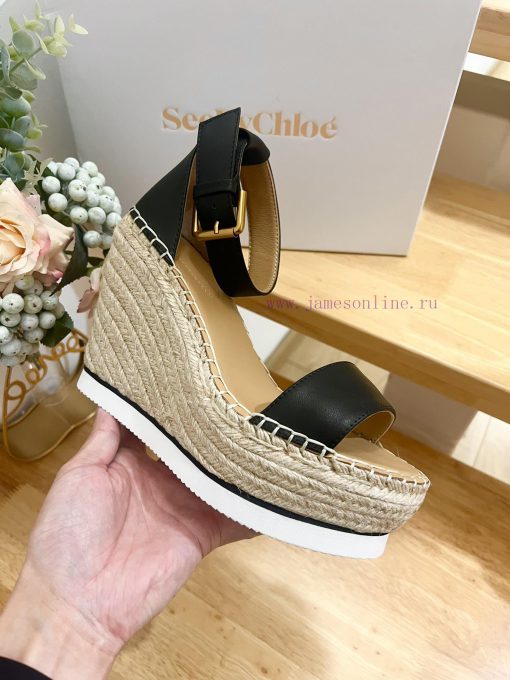 Commercial name See by Chloe Glyn wedge grass woven shoesOpen toed single toe loop buckle aniyik6ekk - Image 5