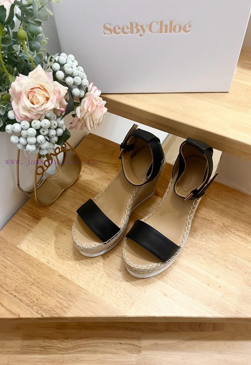 Commercial name See by Chloe Glyn wedge grass woven shoesOpen toed single toe loop buckle aniyik6ekk - Image 6