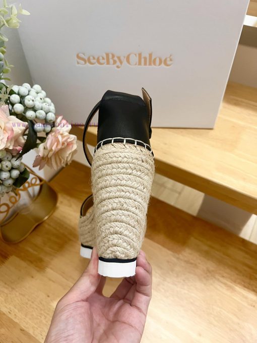 Commercial name See by Chloe Glyn wedge grass woven shoesOpen toed single toe loop buckle aniyik6ekk - Image 9