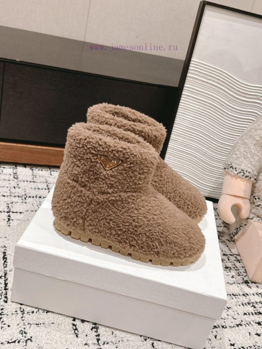 Top qualityPrada fw24 new arrival～P Home 2024 Autumn/Winter New Triangle Logo Hairy BootsHowa0mk7hob - Image 3