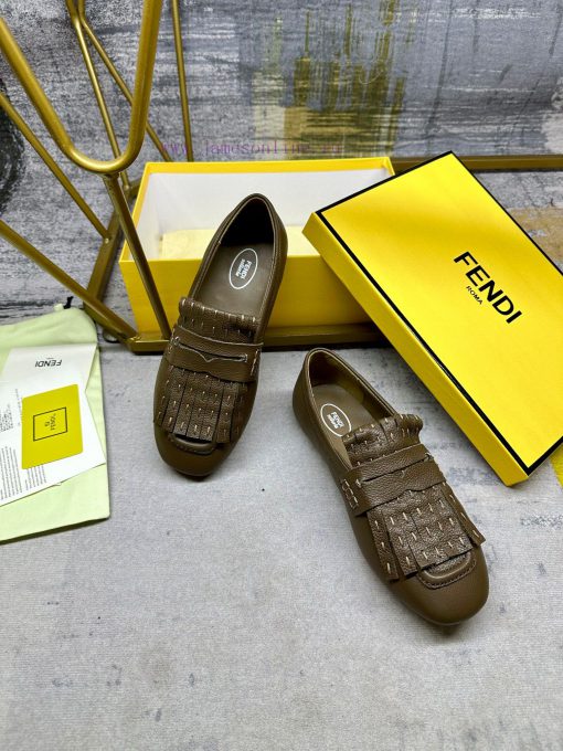 Latest FENDI loafers, made of military green lychee patterned cowhide fabric, with two layerhty40bvj - Image 5