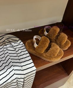 UGG plush slippers 𝐅𝐥𝐮𝐟𝐟𝐢𝐭𝐚 Teddy series thick soled elastic strap exposed toe plush shoes~Aoq6qq6q1