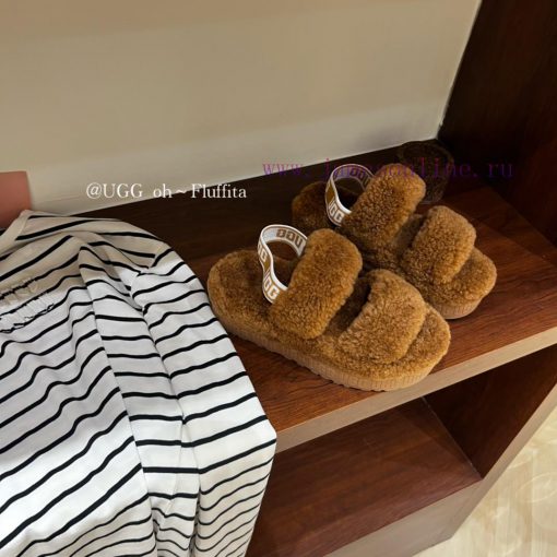 UGG plush slippers 𝐅𝐥𝐮𝐟𝐟𝐢𝐭𝐚 Teddy series thick soled elastic strap exposed toe plush shoes~Aoq6qq6q1