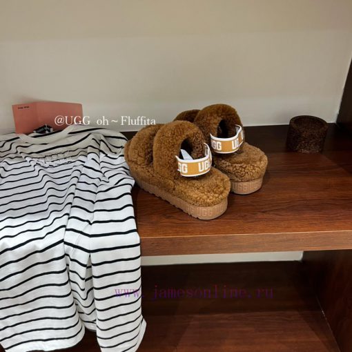 UGG plush slippers 𝐅𝐥𝐮𝐟𝐟𝐢𝐭𝐚 Teddy series thick soled elastic strap exposed toe plush shoes~Aoq6qq6q1 - Image 4