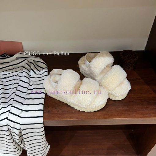 UGG plush slippers 𝐅𝐥𝐮𝐟𝐟𝐢𝐭𝐚 Teddy series thick soled elastic strap exposed toe plush shoes~Ajxk1ctj3 - Image 3