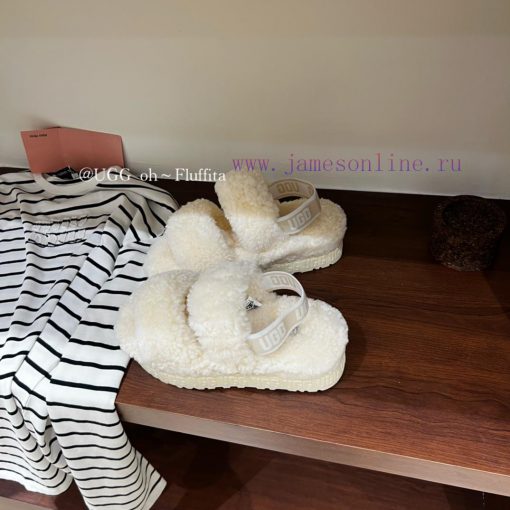 UGG plush slippers 𝐅𝐥𝐮𝐟𝐟𝐢𝐭𝐚 Teddy series thick soled elastic strap exposed toe plush shoes~Ajxk1ctj3 - Image 5