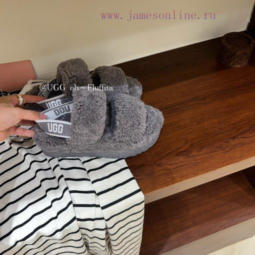 UGG plush slippers 𝐅𝐥𝐮𝐟𝐟𝐢𝐭𝐚 Teddy series thick soled elastic strap exposed toe plush shoes~A20qz7g13 - Image 3