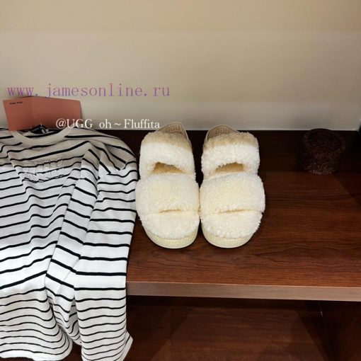 UGG plush slippers 𝐅𝐥𝐮𝐟𝐟𝐢𝐭𝐚 Teddy series thick soled elastic strap exposed toe plush shoes~Ajxk1ctj3 - Image 7
