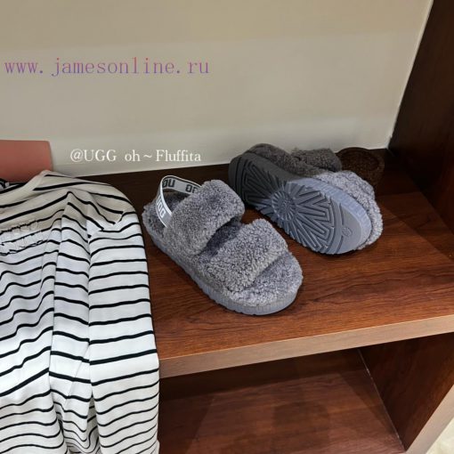 UGG plush slippers 𝐅𝐥𝐮𝐟𝐟𝐢𝐭𝐚 Teddy series thick soled elastic strap exposed toe plush shoes~A20qz7g13 - Image 5