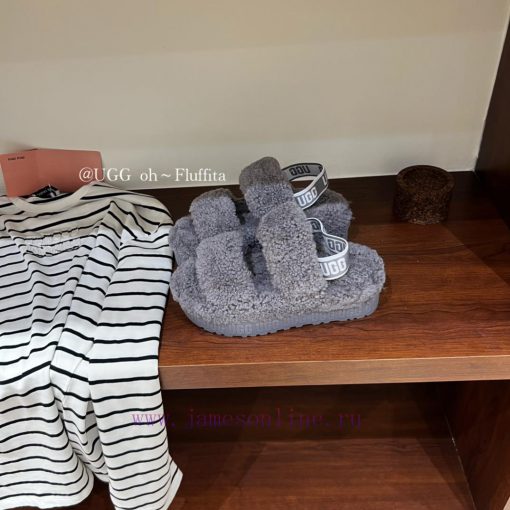 UGG plush slippers 𝐅𝐥𝐮𝐟𝐟𝐢𝐭𝐚 Teddy series thick soled elastic strap exposed toe plush shoes~A20qz7g13 - Image 7