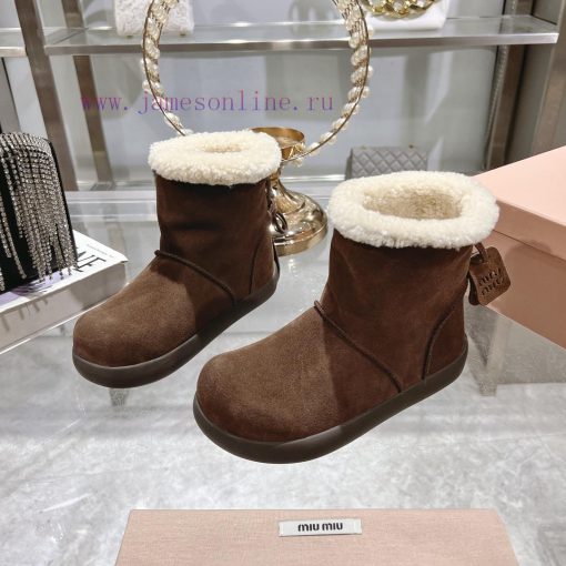 MiuMiu 2024 Autumn/Winter Fashion Style Strapped Wool Short Boots Snow Boots Fury ShoesFrequvc4r7n9r