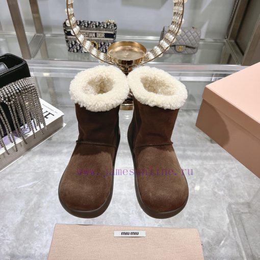 MiuMiu 2024 Autumn/Winter Fashion Style Strapped Wool Short Boots Snow Boots Fury ShoesFrequvc4r7n9r - Image 3