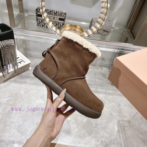 MiuMiu 2024 Autumn/Winter Fashion Style Strapped Wool Short Boots Snow Boots Fury ShoesFrequvc4r7n9r - Image 5