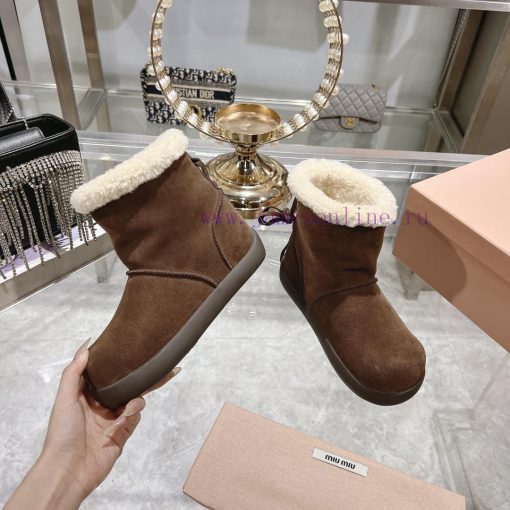 MiuMiu 2024 Autumn/Winter Fashion Style Strapped Wool Short Boots Snow Boots Fury ShoesFrequvc4r7n9r - Image 6
