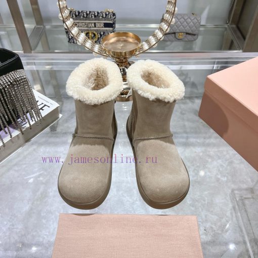 MiuMiu 2024 Autumn/Winter Fashion Style Strapped Wool Short Boots Snow Boots Fury ShoesFrequrfbv4bos - Image 2