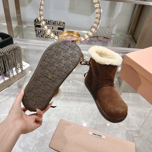 MiuMiu 2024 Autumn/Winter Fashion Style Strapped Wool Short Boots Snow Boots Fury ShoesFrequvc4r7n9r - Image 10
