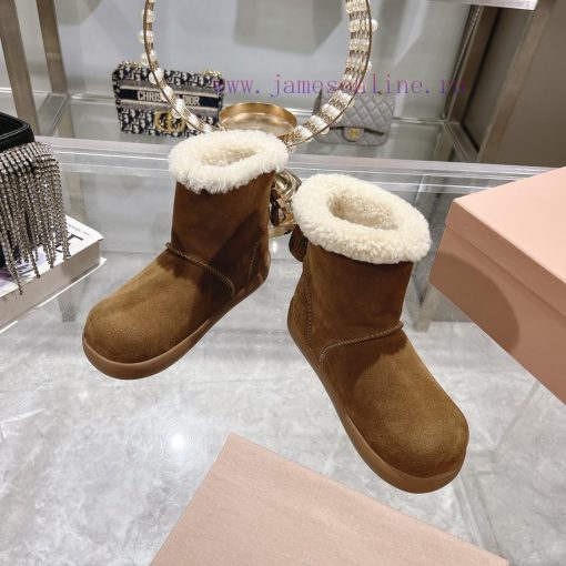 MiuMiu 2024 Autumn/Winter Fashion Style Strapped Wool Short Boots Snow Boots Fury ShoesFrequlnq685pg - Image 2