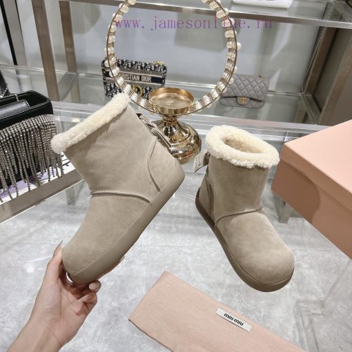 MiuMiu 2024 Autumn/Winter Fashion Style Strapped Wool Short Boots Snow Boots Fury ShoesFrequrfbv4bos - Image 5